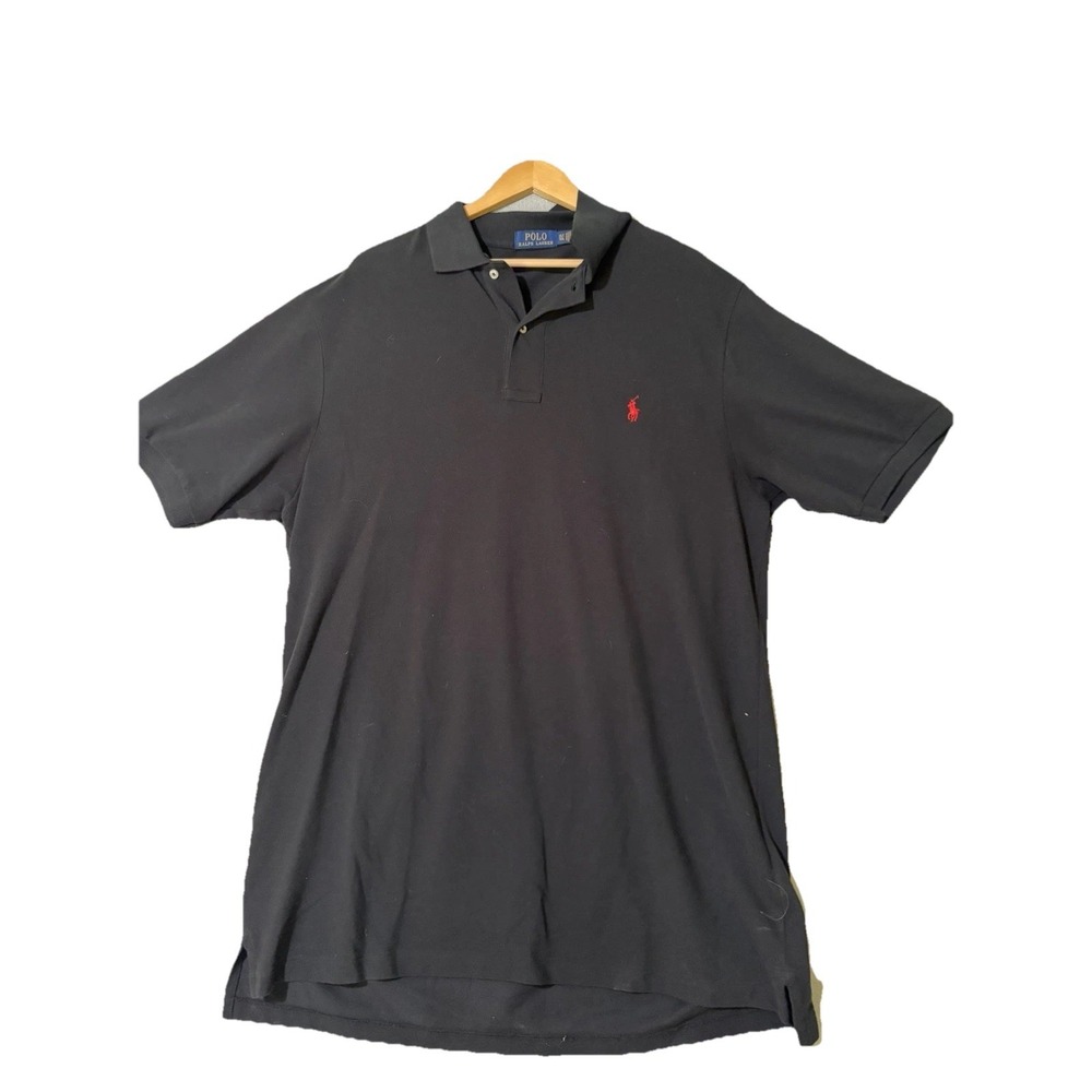 Polo Ralph Lauren Mens Black Classic Fit Mesh Pony Logo Polo Shirt Size XLT